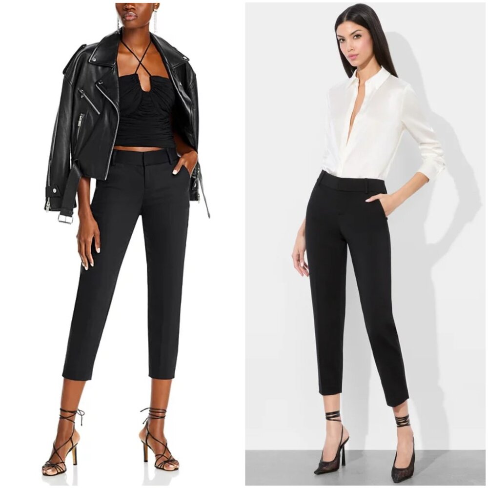 Alice + Olivia Stacey Cropped Slim Trouser Pants Black $295 Stretch size 2